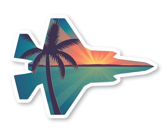 F-35 Sticker, Beach & Palm Tree, F35 Lightning, Fighter Jet