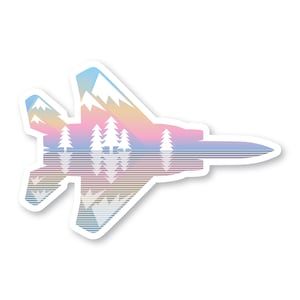Pegatina F-15, Montañas y árboles de Alpenglow, Águila F15, Avión de combate