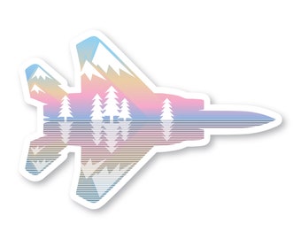 F-15 Sticker, Alpenglow Mountains & Trees, F15 Eagle, Fighter Jet