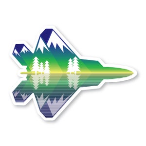 F-22 Sticker, Blue Mountains & Trees, F22 Raptor, Fighter Jet