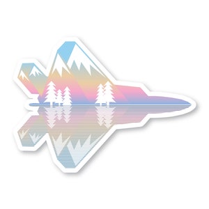F-22 Sticker, Alpenglow Mountains & Trees, F22 Raptor, Fighter Jet