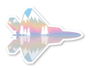 F-22 Sticker, Alpenglow Mountains & Trees, F22 Raptor, Fighter Jet