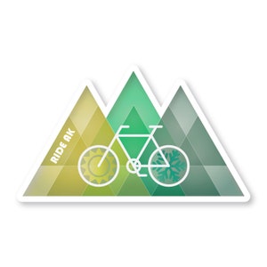 Geometric Mountains & Bike Sticker, Ride AK, Alaska