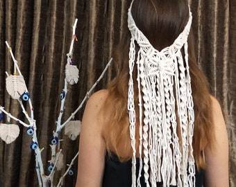 Acconciatura Macrame, Fascia da sposa, Corona da sposa, Velo da sposa Boho, Matrimonio festival, Accessorio Boho Chic, Velo da sposa Boho