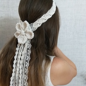 Handmade Flower Macrame Wedding Veil, Bohemian Bridal Headpiece