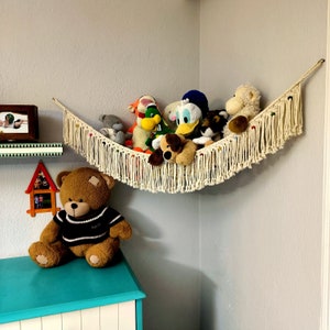 Macrame Toys Hammock, Macrame Toys Hanger, Stuff Animal Storage , Boho Toy Organizer, Soft Toy Storage, Hanging Toy Storage With Beads