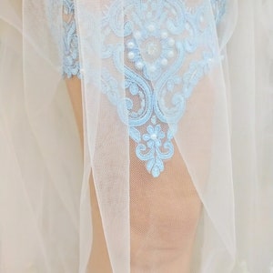 Blue Bridal Lace Garter For Wedding, Bridal Accessories Garter, Handmade Bead Embroidered Garter, Bride Garter Belt, Something Blue Garter image 7