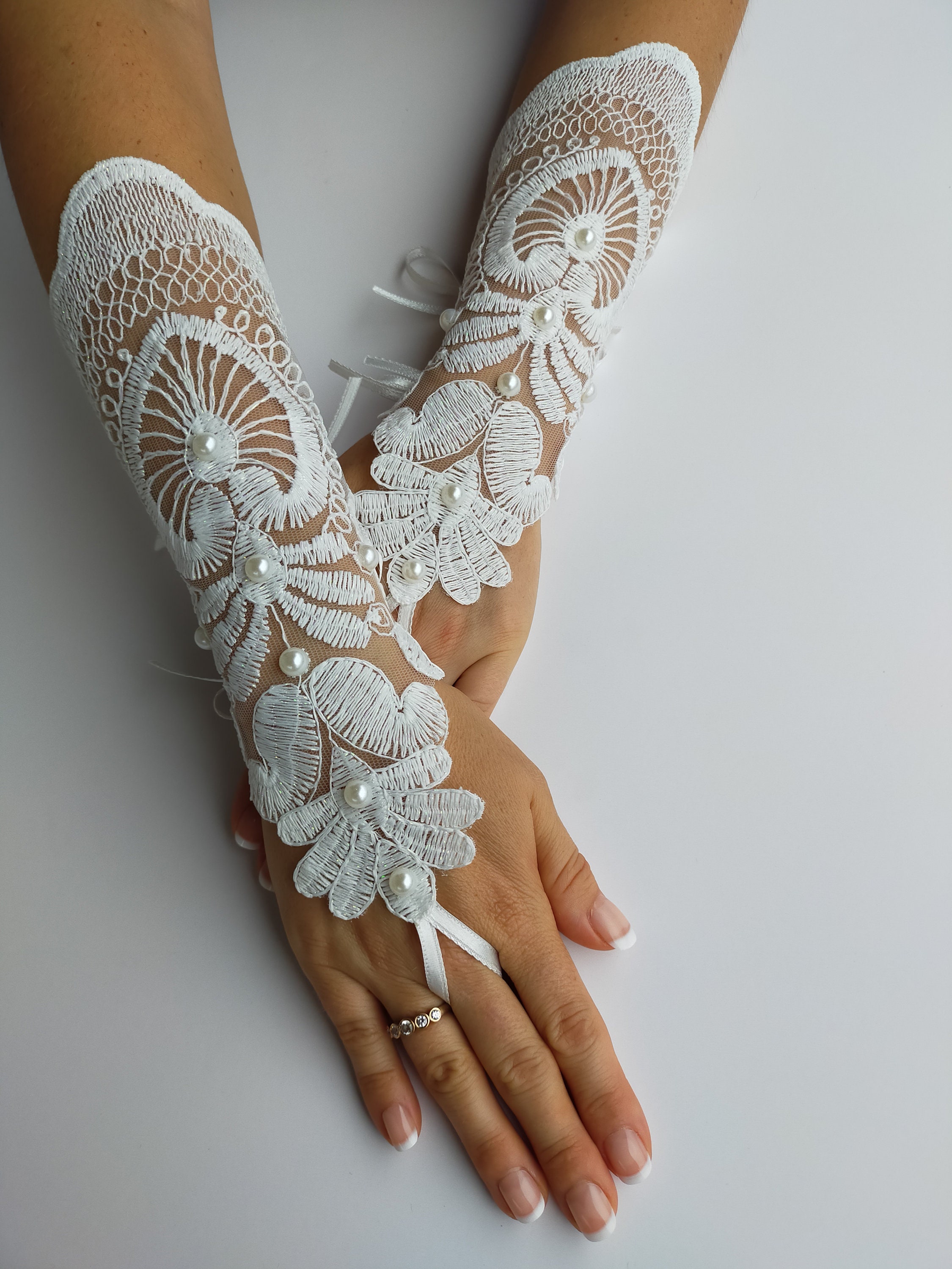 Bridal Strapless A-line Cocktail with Fingerless Gloves