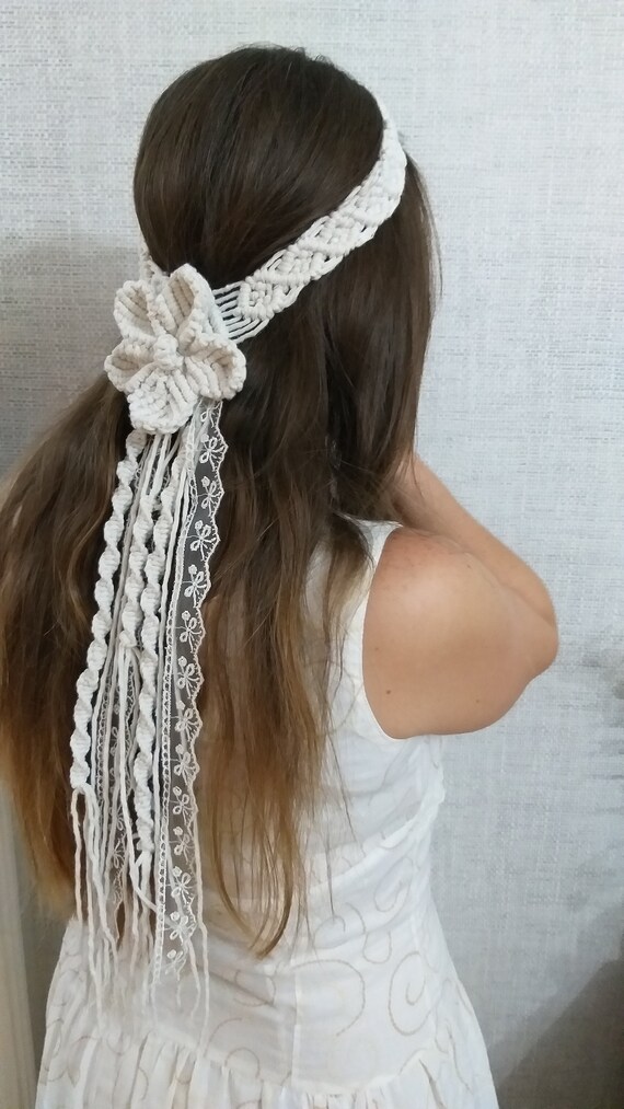 Macrame Headpiece Handmade Handmade Elastic Macrame Headband – Likemychoice main image 4
