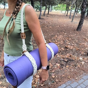 Macrame Yoga Mat Strap, Blanket Holder, Yoga Mat Holder, Yoga Gift, Yoga Mat Carrier with Leather Extentions, Festival Blanket Carrier