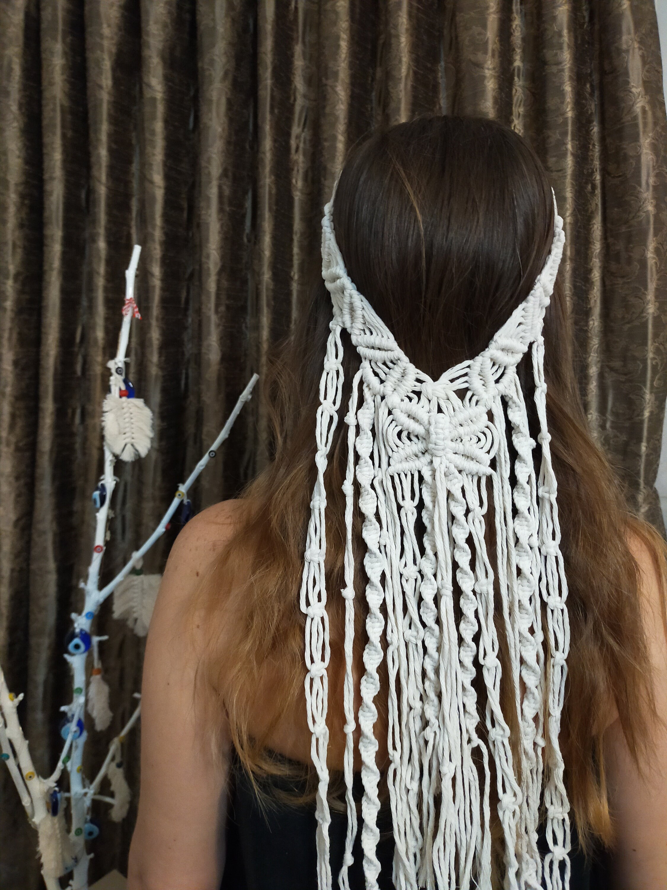 Macrame Hairpiece, Wedding Headband, Bridal Crown, Boho 