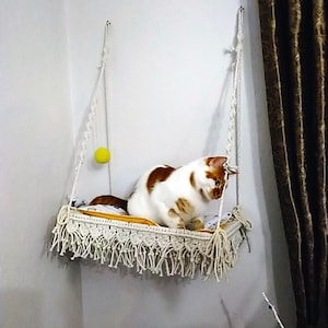 Wall Cat Hammock, Wall Cat Bed, Cat Wall Perch, Cat Indoor Furniture, Macrame Wall Cat Mounted Bed, Macrame Cat Shelf, Kitty Wall Hammock