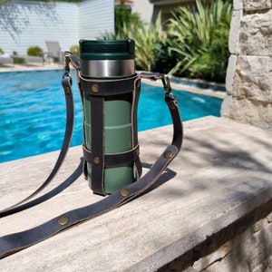 Handmade Leather Water Bottle Holder: Adjustable Sling Carrier