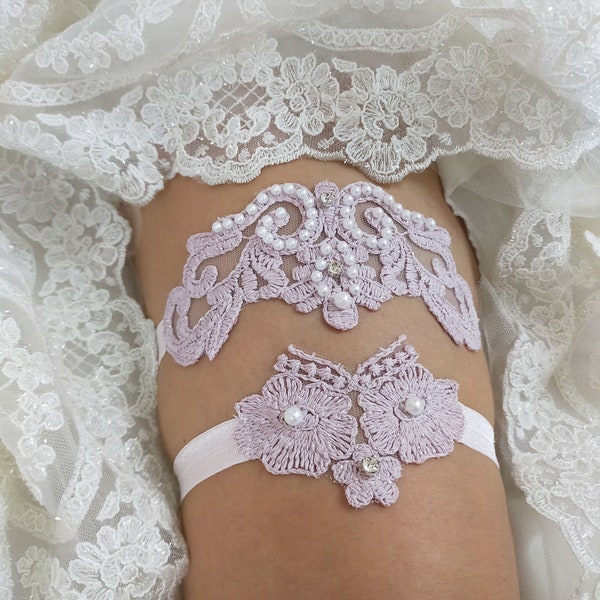 Wedding Floral Garter Set, Pink Lace Garter, Bridal Garter, Lace Garter, Beaded Garter, Handmade Beaded Embroidered Garter, Bridal Gartr