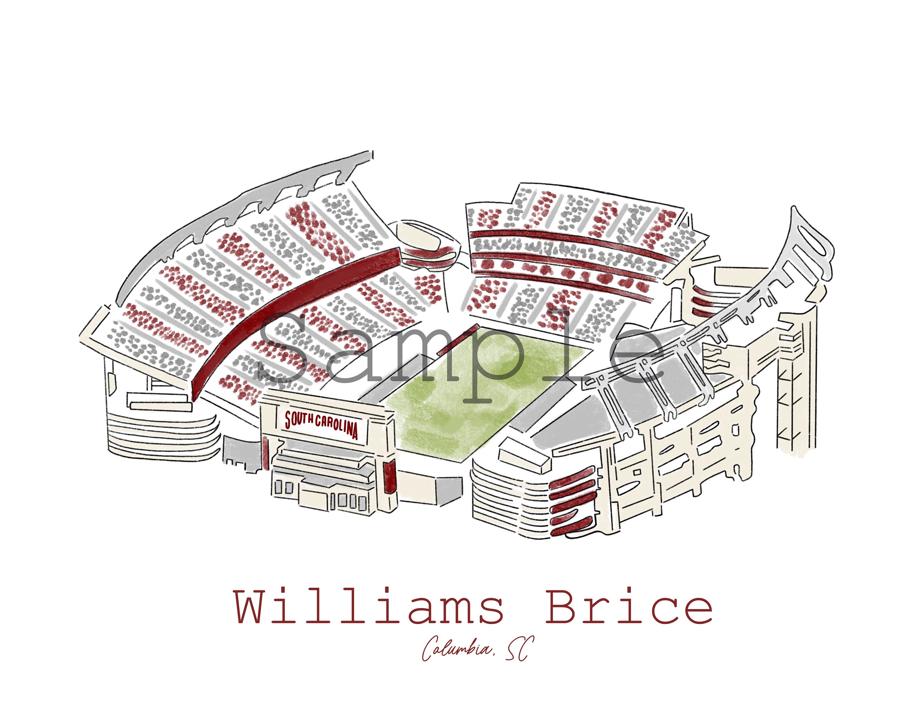 Digital Illustration of Williams Brice Stadium columbia SC Etsy