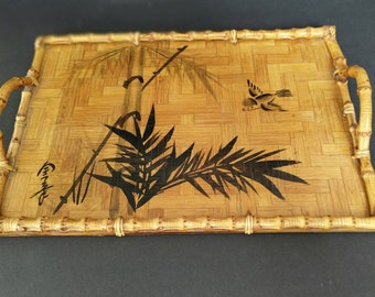 Vintage Bamboo Japanese handmade serving tray 1960s
