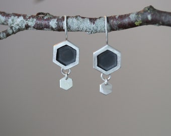 Handcrafted silver pendant earring, oxidized