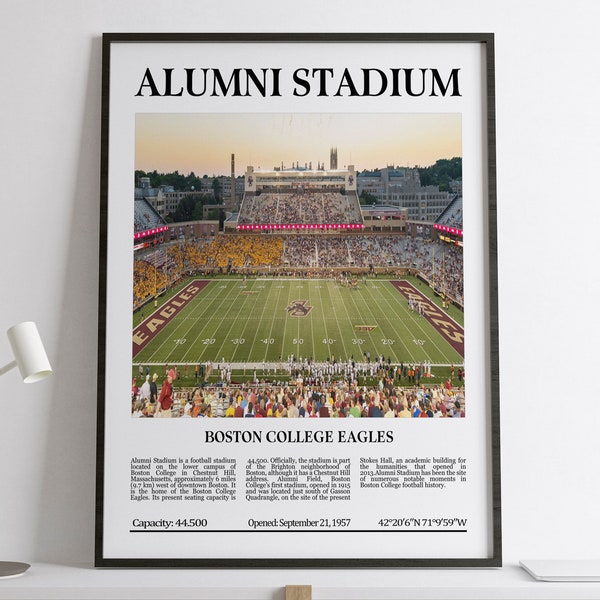 Alumni Stadium, Boston College Eagles, Black & White Stadium, Digital Printable Poster, NCAA Football Gift, Boston College Eagles Lovers