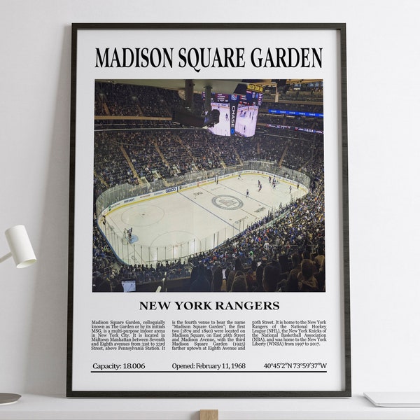 Madison Square Garden, New York Rangers, Black & White Arena, Digital Printable Poster, NHL arenas, Hockey, New York Rangers Lovers Gift
