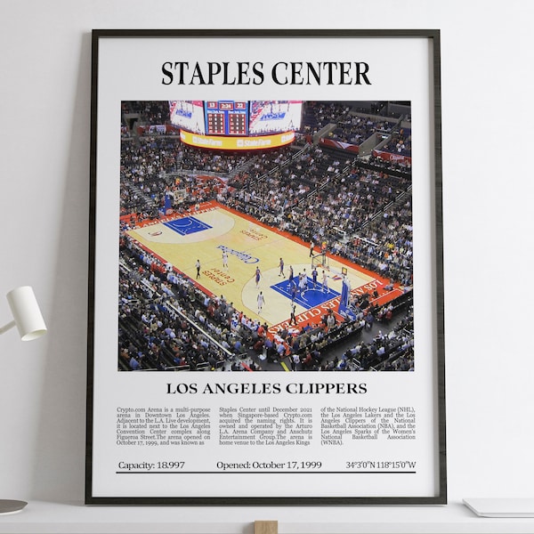Staples Center, Los Angeles Clippers, Black & White Stadium, Affiche imprimable numérique, Cadeau NBA Lovers, Cadeau Los Angeles Clippers Lovers