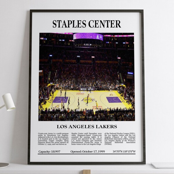 Staples Center, Los Angeles Lakers, Black & White Stadium, Affiche numérique imprimable, Nba Lovers Gift, Los Angeles Lakers Lovers Gift