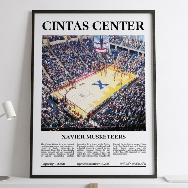 Cintas Center, Xavier Musketeers, Black & White Stadium, Digital Printable Poster, NCAA Basketball Lovers Gift, Xavier Musketeers Fan Gift