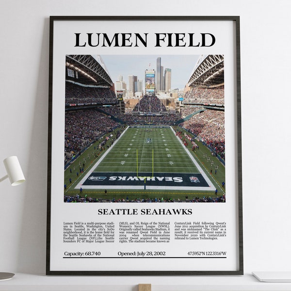 Lumen Field, Seattle Seahawks, Black & White Stadium, Digital Printable Poster, NFL Lovers Gift, Seattle Seahawks Lovers Gift