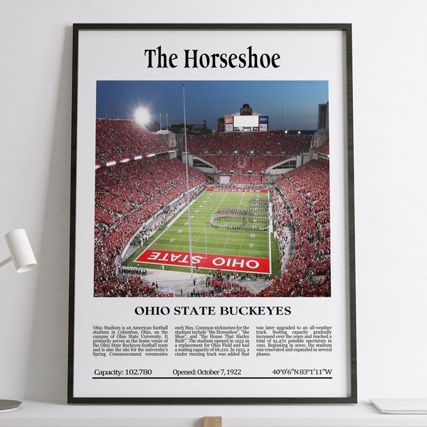 The Horseshoe, Ohio State Buckeyes, Black & White Stadium, Digital Printable Poster, NFL Lovers Gift, Ohio State Buckeyes Lovers Gift