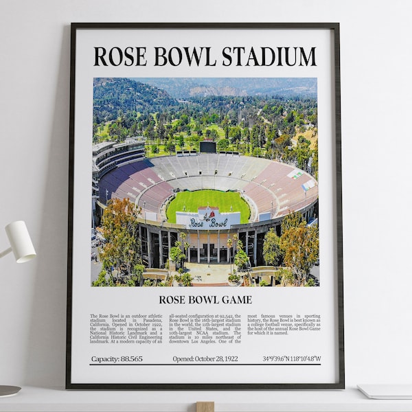 Rose Bowl Stadium, Rose Bowl Game, Black & White Stadium, Digital Printable Poster, NCAA Football Lovers Gift