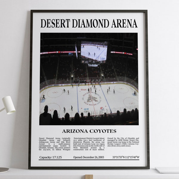 Desert Diamond Arena, Arizona Coyotes, Black & White Arena, Digital Printable Poster, NHL arenas, Hockey, Arizona Coyotes Lovers Gift