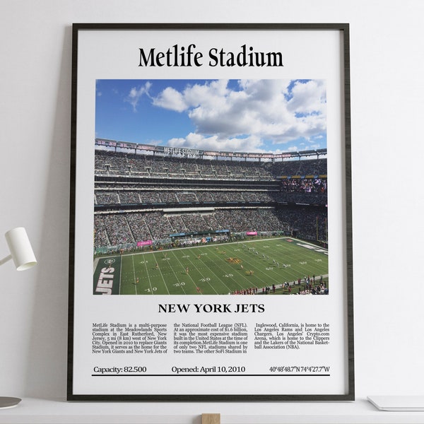 Metlife Stadium, New York Jets, Black & White Stadium, Digital Printable Poster, NFL Lovers Gift, New York Jets Lovers Gift