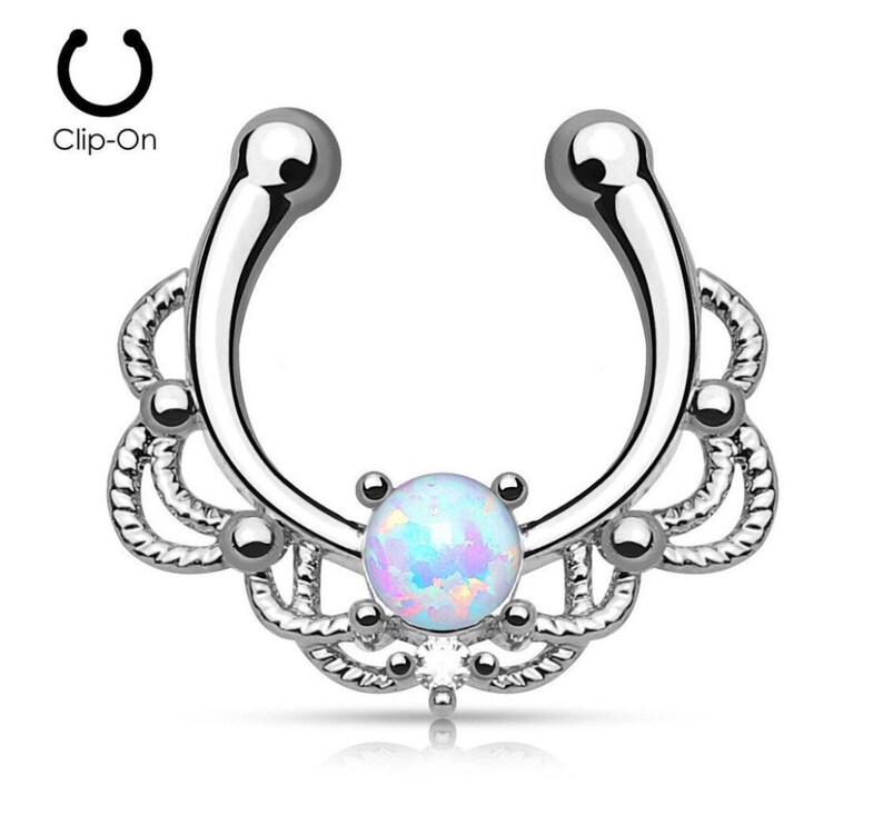 Titanium Steel Opal Stone Septum Nose Ring Opal Ball Closure Nipple Lip Tragus Eyebrow Piercing Earring Rings Body Jewelry