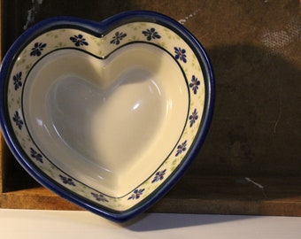 Vintage Boleslaweic Blue Handgeschilderde hartvormige Poolse bakvormen