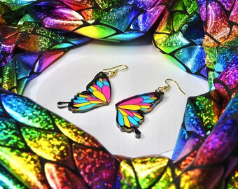Pansexual Butterfly Earrings - Stained Glass