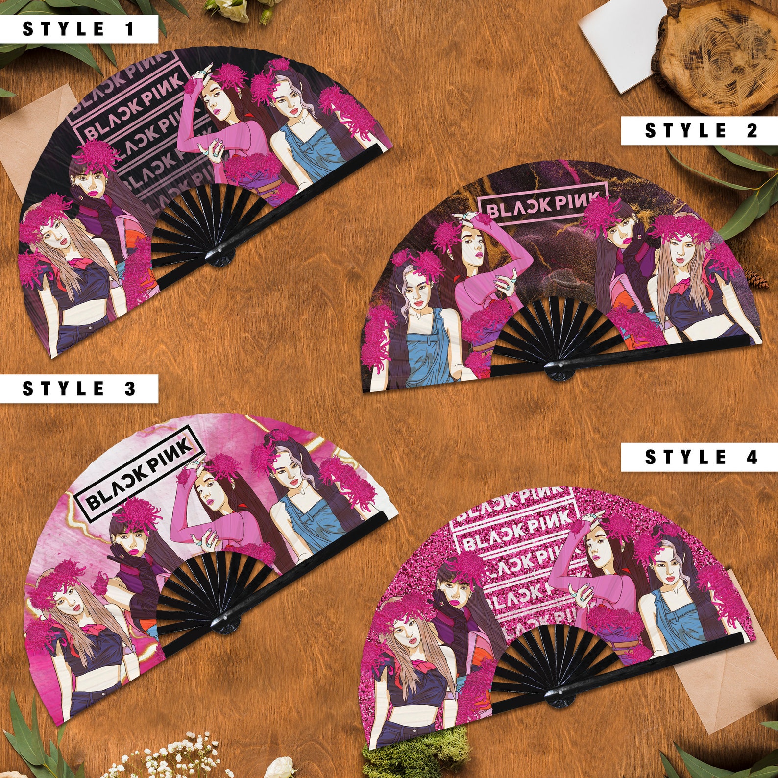 Black Pink Kpop Hand Fan Lovesick Girls folding fan how you Etsy