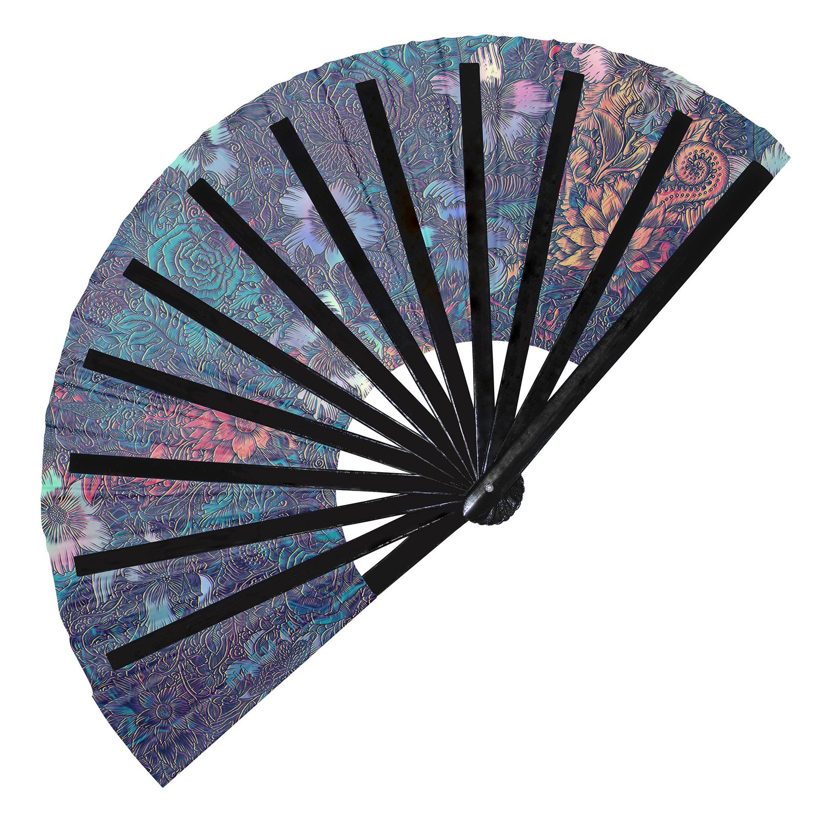 Garden Hand fan UV glow Snap fan Flowers large hand fan Clack Etsy