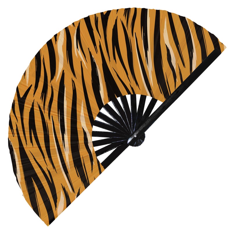 Tiger Print Pattern UV Glow Foldable Hand Fan White Tiger fur print pattern handheld fan animal rainbow tiger print fan gold tiger print fan