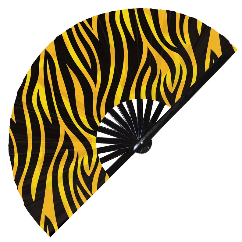Tiger Print Pattern UV Glow Foldable Hand Fan White Tiger fur print pattern handheld fan animal rainbow tiger print fan gold tiger print fan