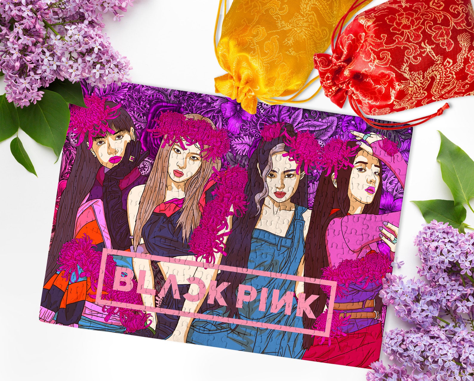 Negro rosa Kpop Floral Rompecabezas UV Glow 300 Pieza A3 Etsy