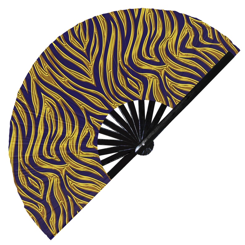 Tiger Print Pattern UV Glow Foldable Hand Fan White Tiger fur print pattern handheld fan animal rainbow tiger print fan gold tiger print fan
