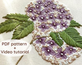 Hand Embroidery Pattern - "Hydra Plum" - PDF download + Video tutorial (suitable for beginners) - Floral Botanical Design