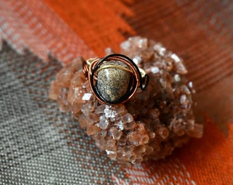 Handmade Jasper Ring, Colored Copper Wire Wrapped Ring, Size 9.5