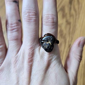Ammonite ring // wire wrapped ring // minimalist ring // Ammonite wire wrapped ring // Size 8 ring // fossilized Ammonite ring