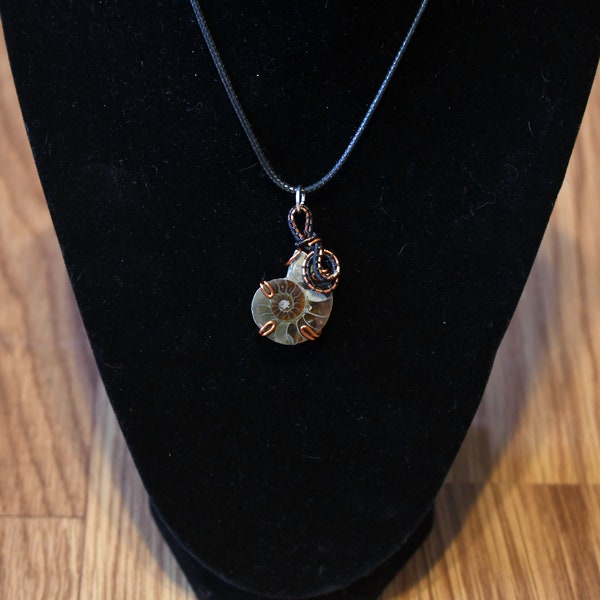 Fossilized Ammonite Slice necklace // minimalist necklace // handmade pendant // polished ammonite slice // wire wrapped pendant // small