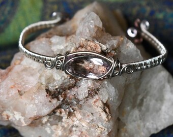 Wire Wrapped Amethyst Bracelet, Handmade Copper Cuff (S/M)