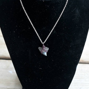 Fossilized Shark Tooth necklace pendant // minimalist necklace with chain // small fossilized shark tooth // wire wrapped pendant