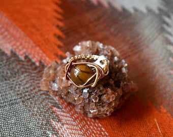 Handmade Jasper Copper Wire Wrapped Ring - Statement Ring Size 10