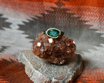 Brazilian Emerald Wire Wrapped Ring, Handmade Gemstone Ring, Size 8
