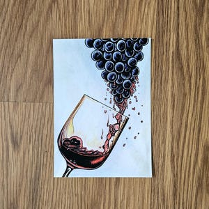 Pre-made Art Print // Wine art print // thick art print of original work // 5x7 thick art print // home decoration // office decoration