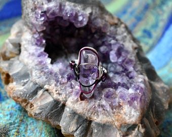 Handmade Amethyst Wire Wrapped Ring, Size 10